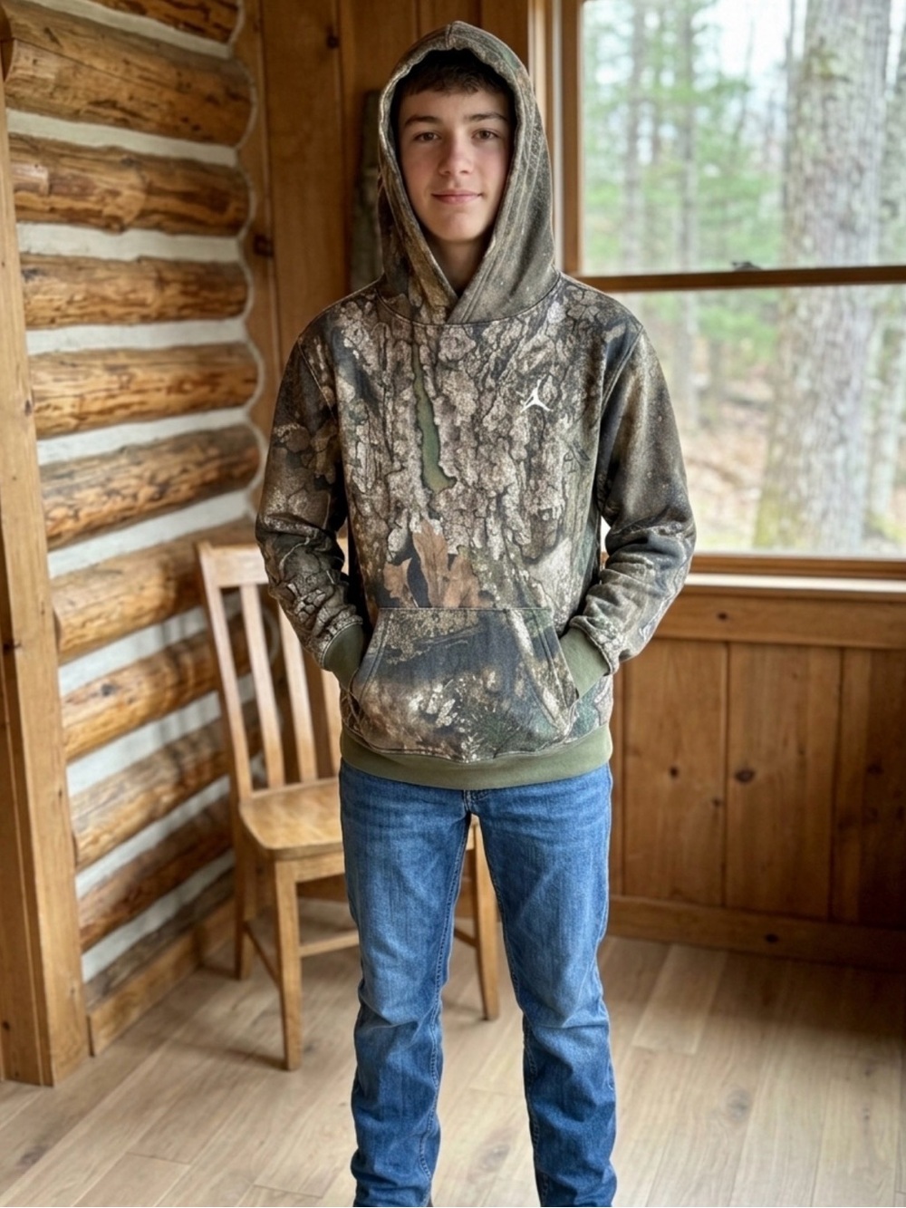 Jordan MVP Camo Fleece Realtree Pullover Hoodie Green & Brown Large